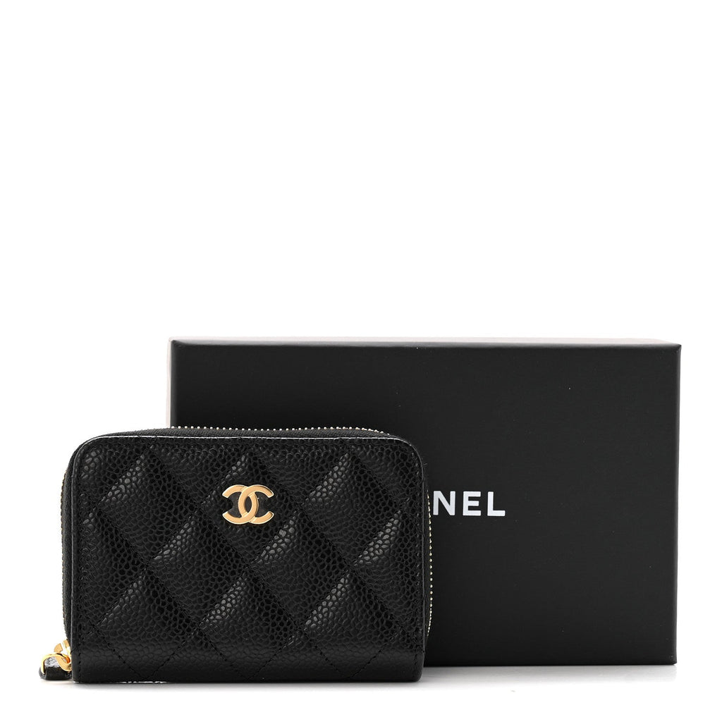 Caviar Quilted Zip Coin Purse Black