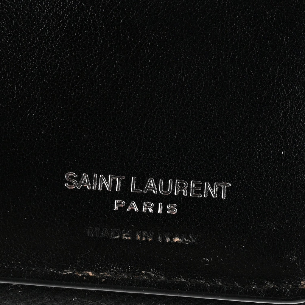 Calfskin Crocodile Embossed Monogram Compact Wallet Black