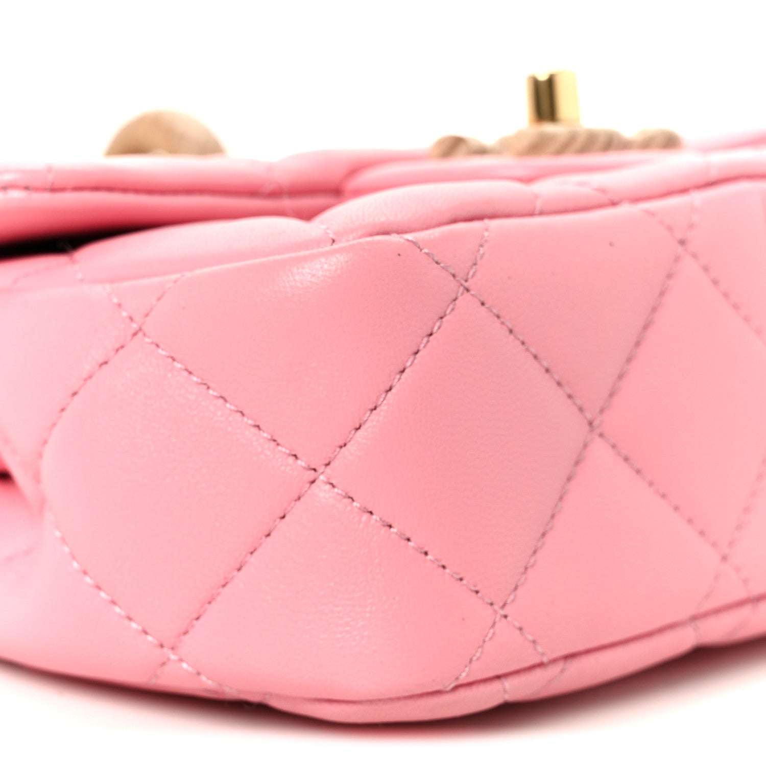 Lambskin Wenge Quilted Mini Fashion Wood Square Flap Pink