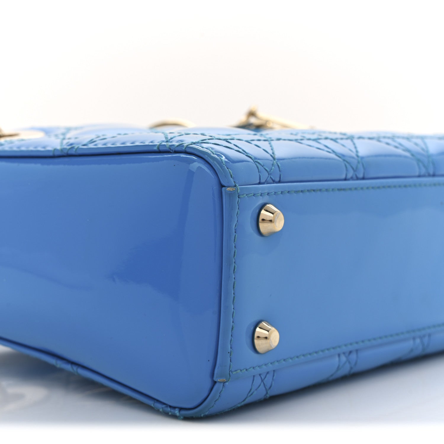 Patent Cannage Mini Lady Dior Blue