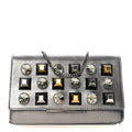Glossy Calfskin Crystal Studded Tube Wallet On Chain Graphite