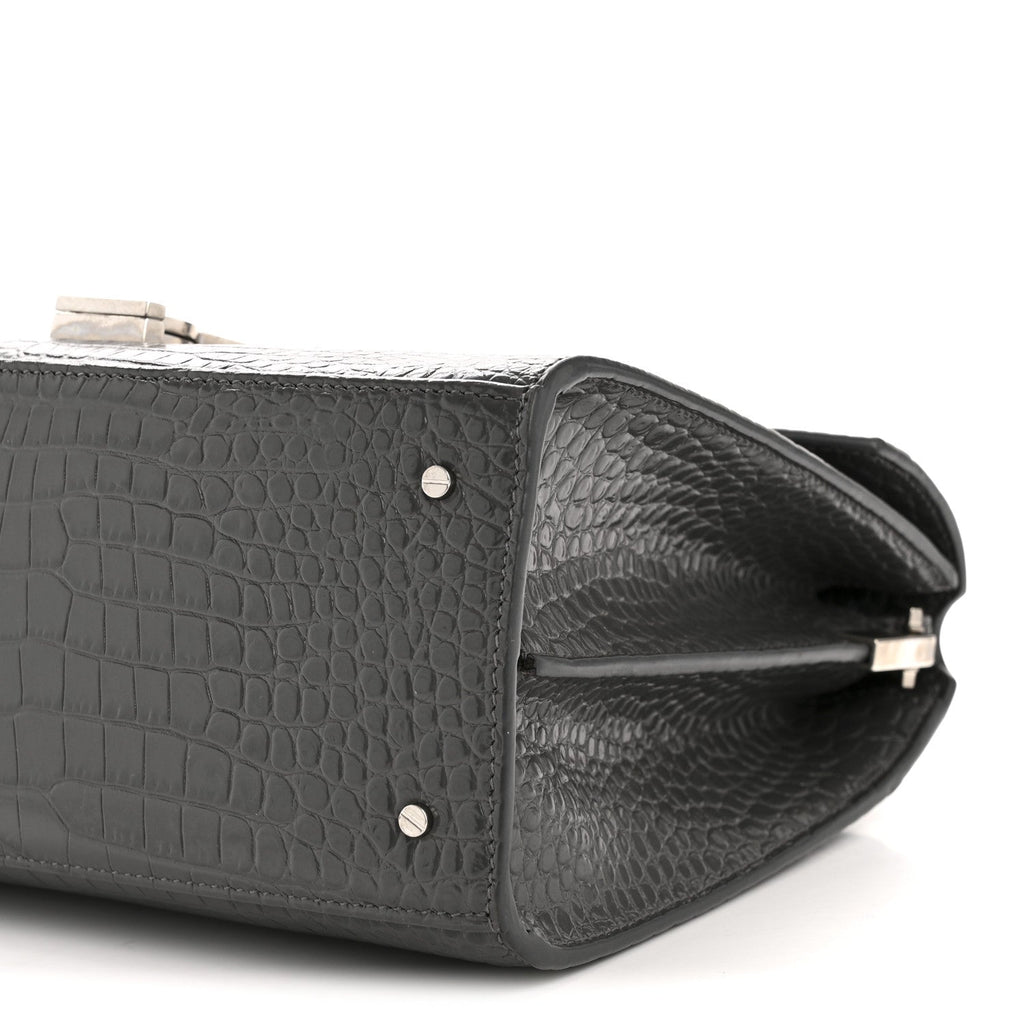 Calfskin Crocodile Embossed Medium Classic Monogram Cassandra Top Handle Fog