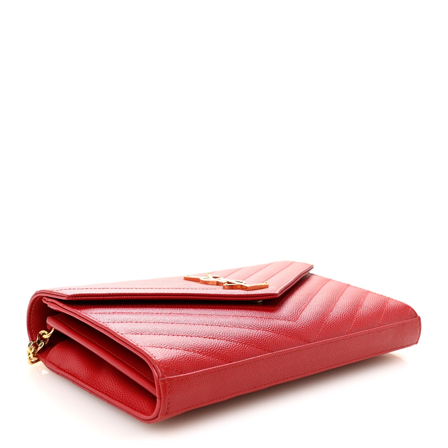 Grain De Poudre Matelasse Chevron Monogram Chain Wallet New Red