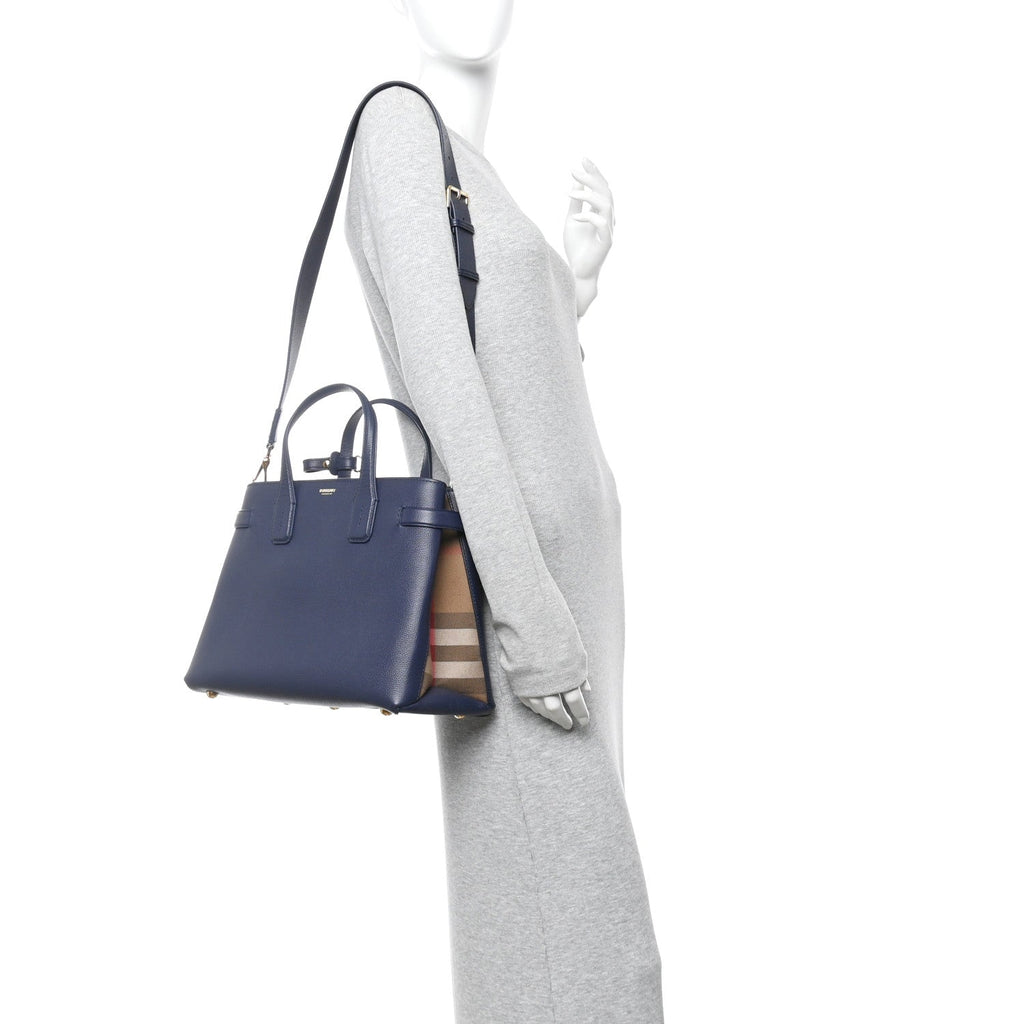 Derby Calfskin Vintage Check Medium Banner Tote Regency Blue