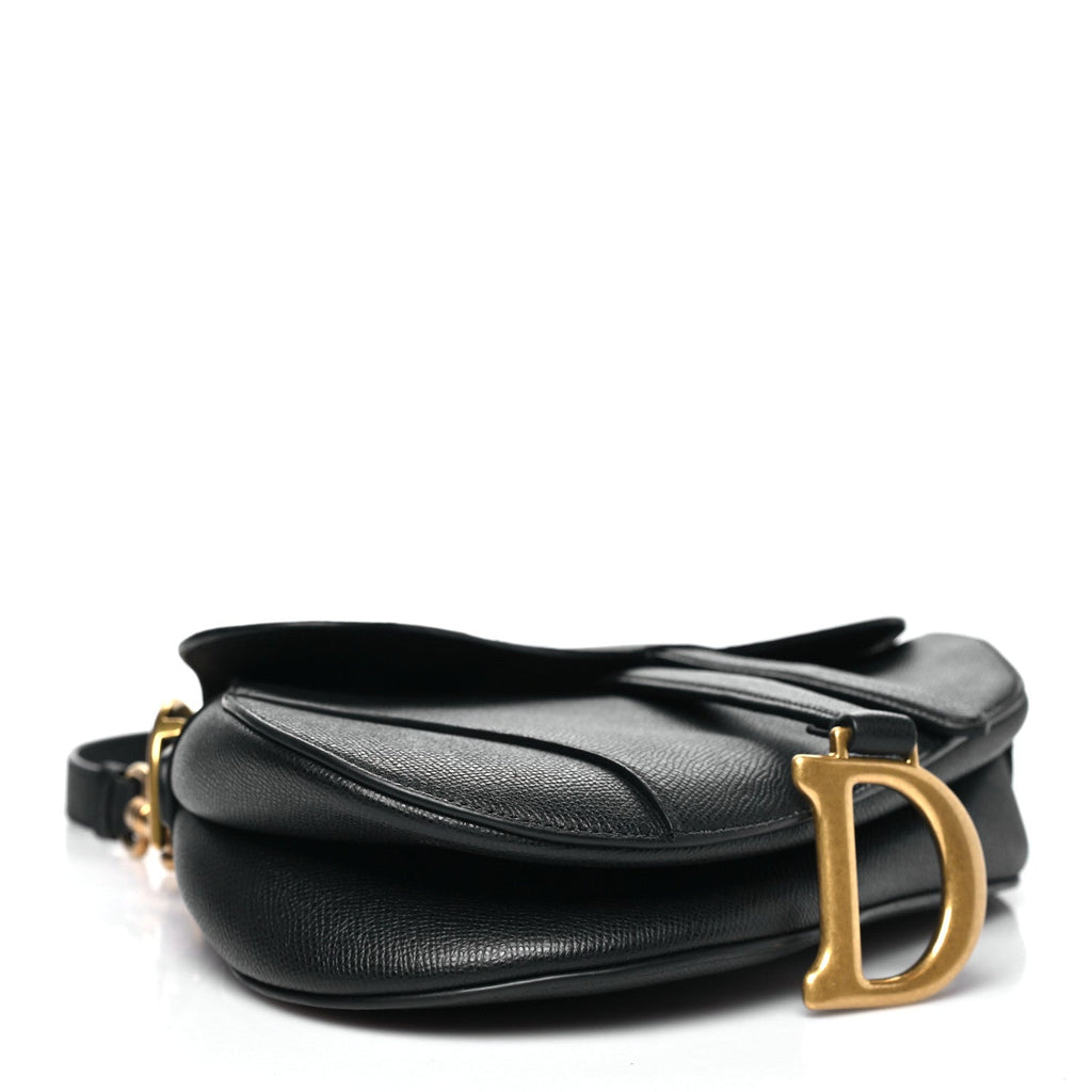 Grained Calfskin Saddle Bag With Strap Black