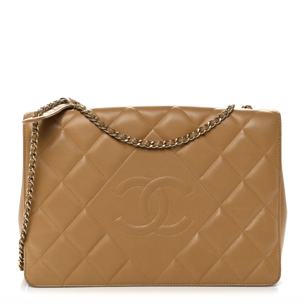 Lambskin Quilted Medium Diamond CC Flap Beige