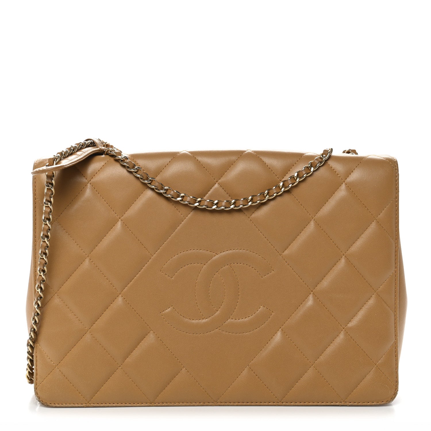 Lambskin Quilted Medium Diamond CC Flap Beige