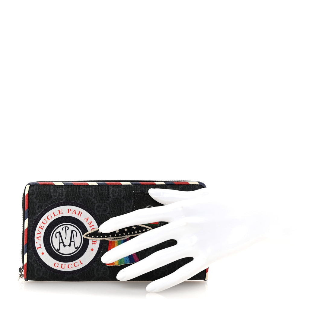GG Supreme Monogram Night Courrier Embroidered Zip Around Wallet