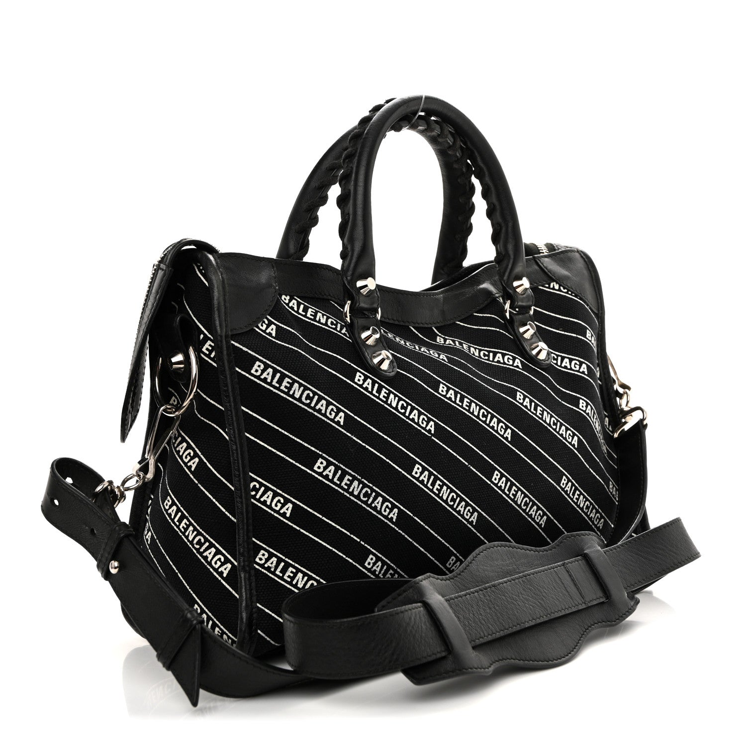 Canvas Satin Calfskin Diagonal Allover Logo Print Classic Silver Hardware S City Black White