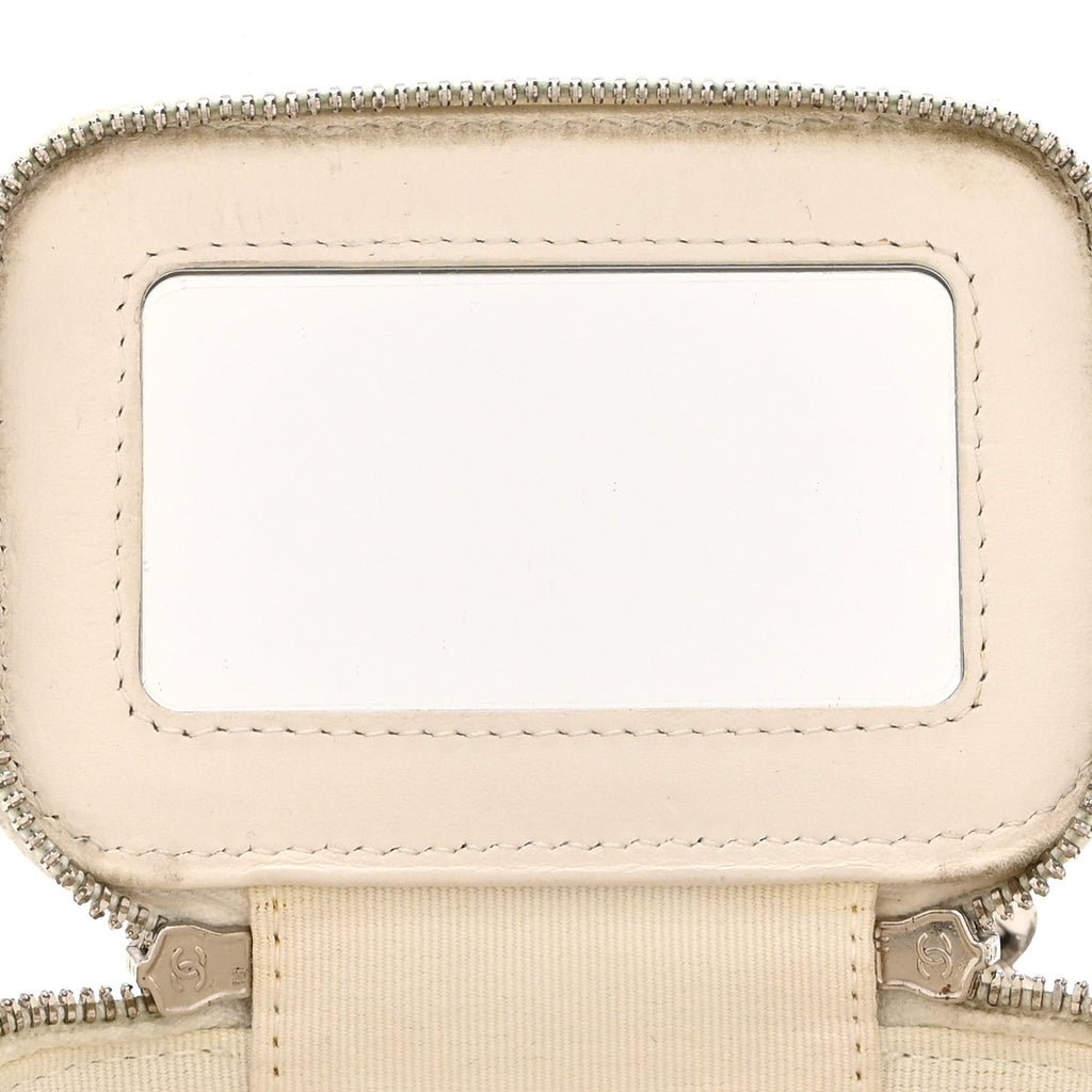 Caviar Quilted Enamel Coco Mini Vanity Case With Chain White