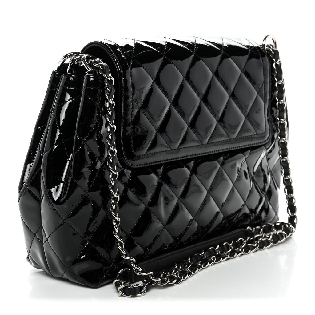 Patent Quilted Large Coco Shine Accordion Flap Black