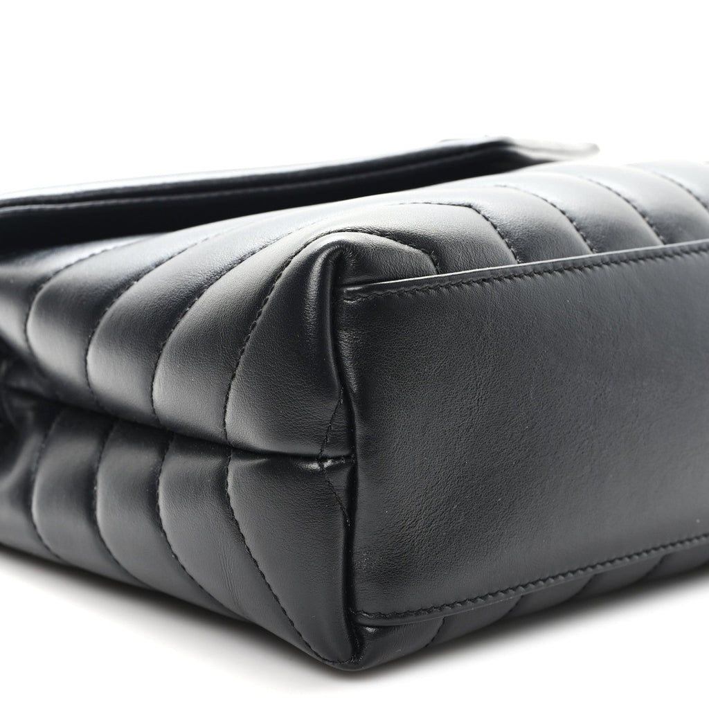 Calfskin Y Quilted Monogram Monochrome Small Loulou Chain Satchel Black