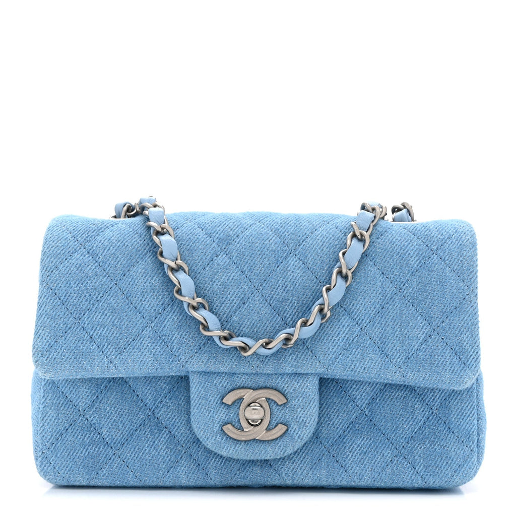 Denim Quilted Mini Rectangular Flap Blue