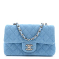 Denim Quilted Mini Rectangular Flap Blue