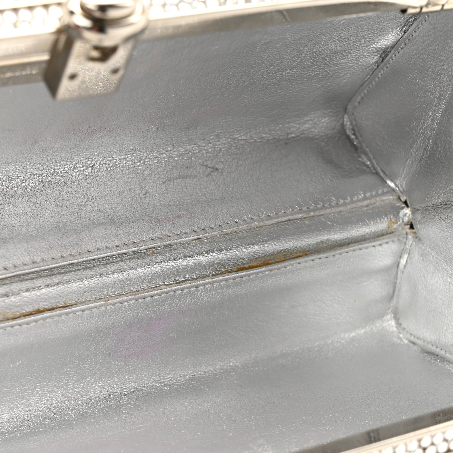 Swarovski Crystal Top Handle Minaudiere Clutch Silver