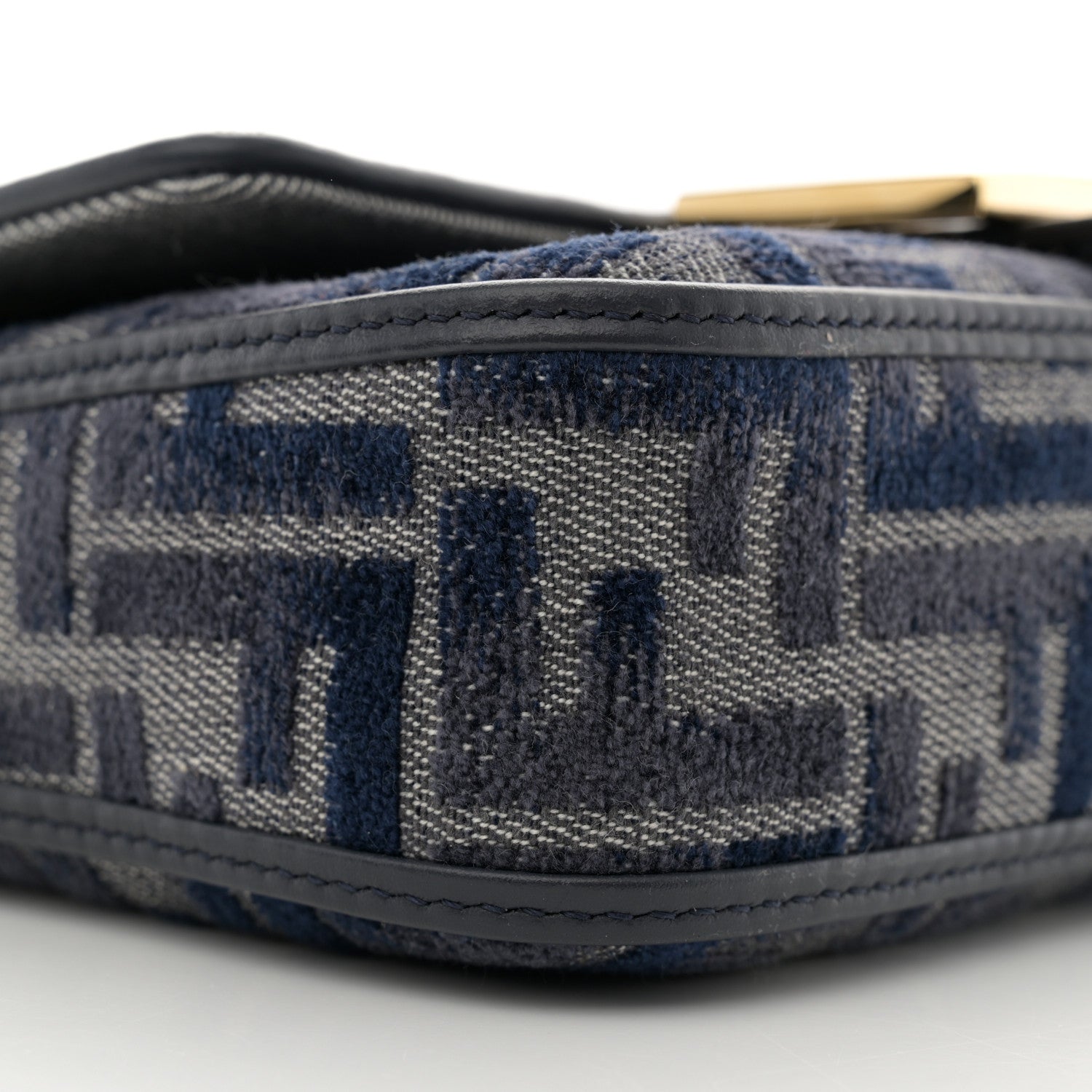 Chenille Vitello Grace FF Embroidered Mini Baguette Dark Blue Grey