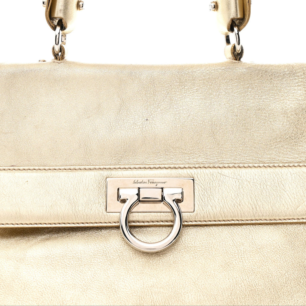 Metallic Grained Calfskin Medium Sofia Satchel Gold