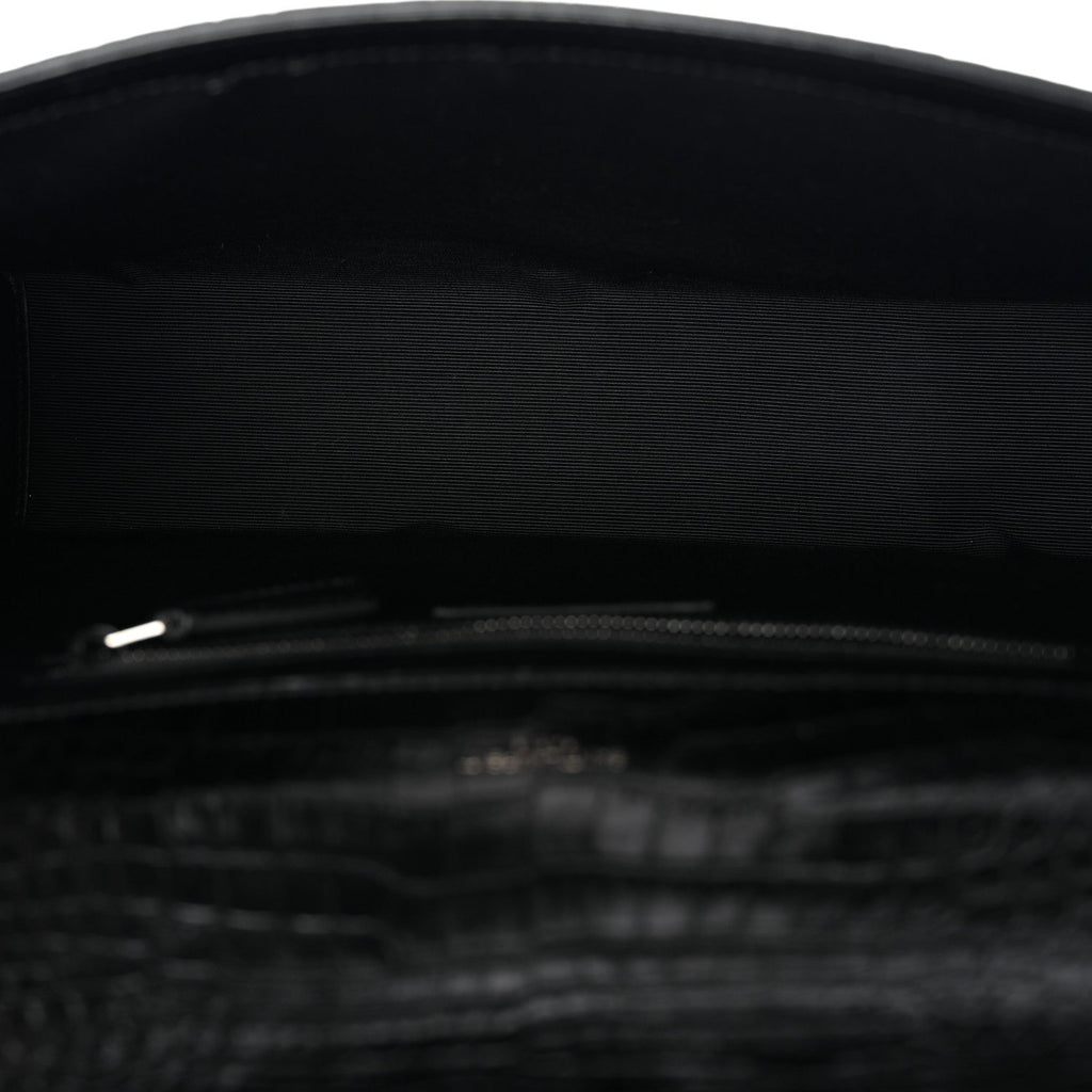 Calfskin Crocodile Embossed Monogram Large Satchel Black