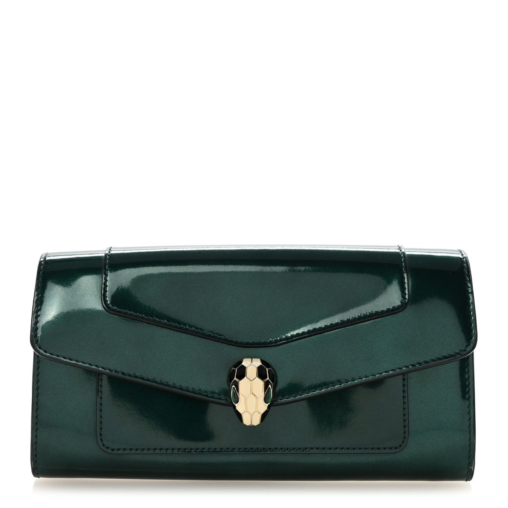 Metallic Calfskin Serpenti Forever Wallet Emerald