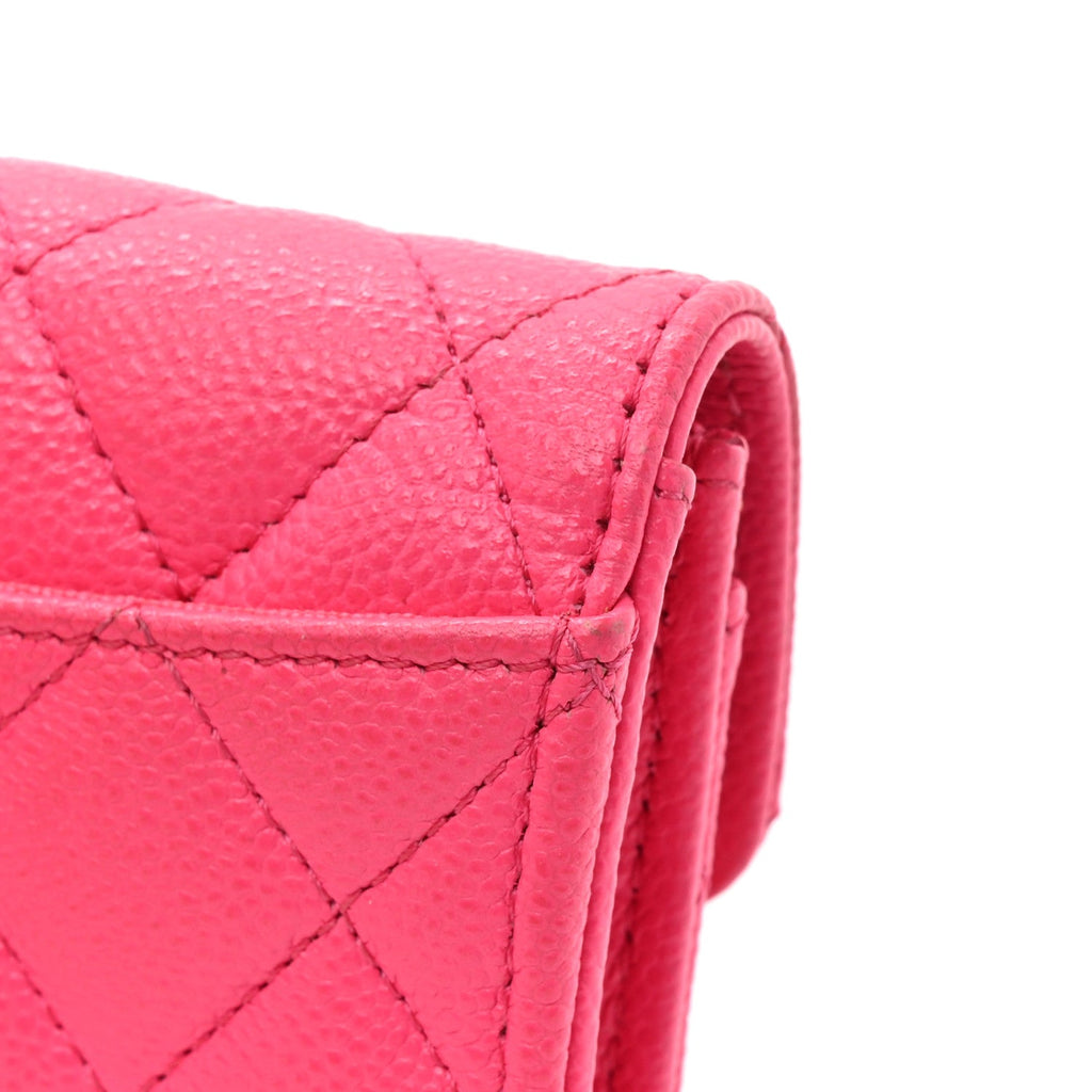 Caviar Quilted Flap  Holder Wallet Fuchsia