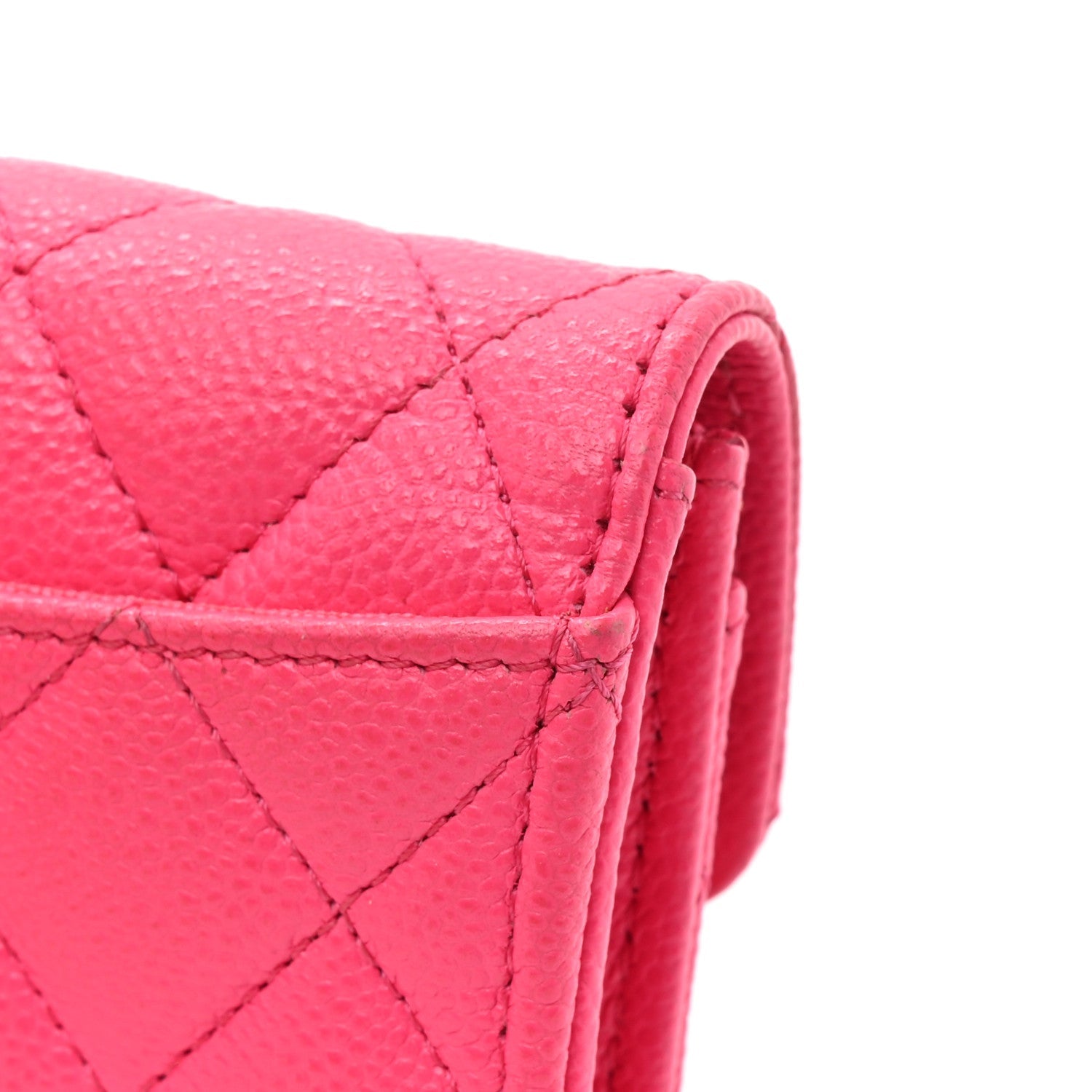 Caviar Quilted Flap  Holder Wallet Fuchsia