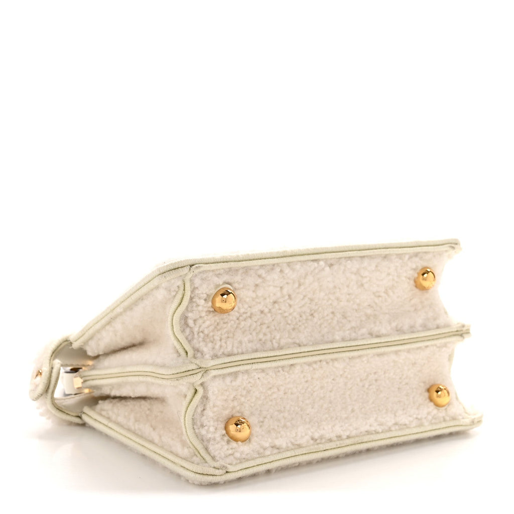 Curly Shearling Shiny Nappa Petite Peekaboo I SEE U Satchel White