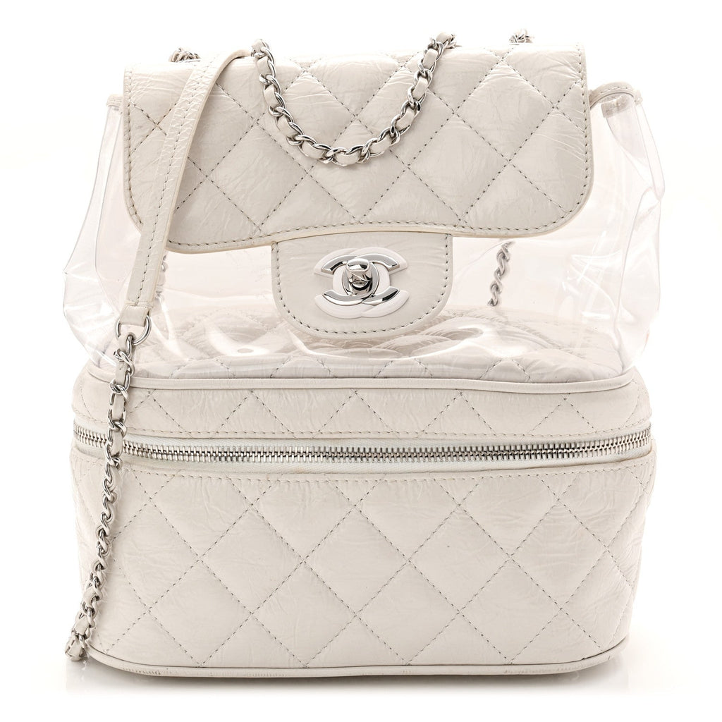 Crumpled Calfskin PVC Quilted Flap White