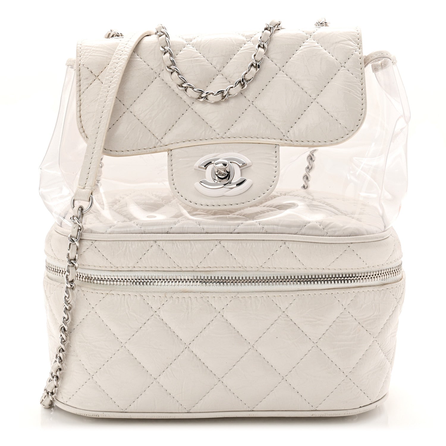 Crumpled Calfskin PVC Quilted Flap White