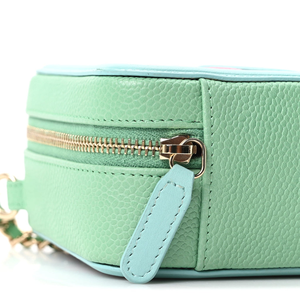 Caviar Quilted Filigree Vanity Clutch With Chain Pink Light Blue Green