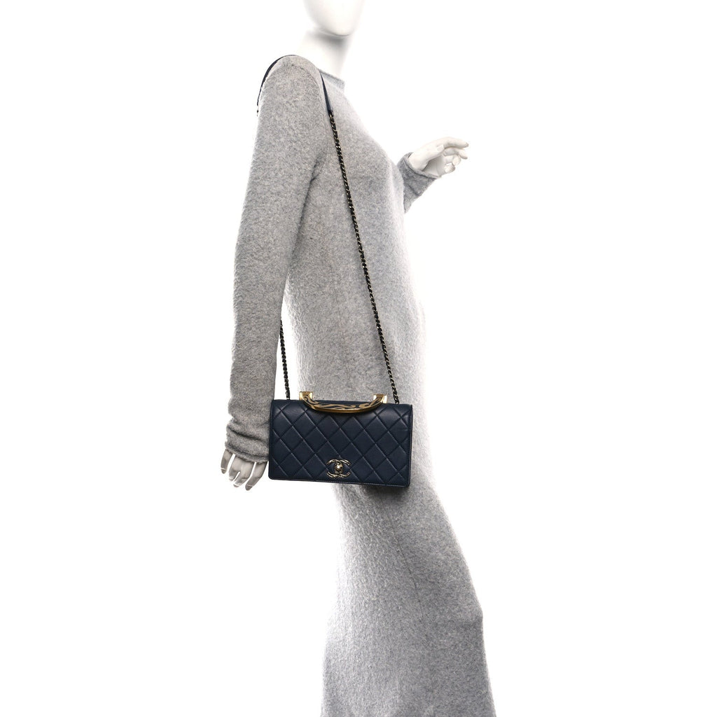 Lambskin Quilted Small Art Nouvelle Flap Bag Navy