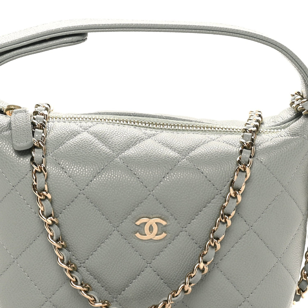 Caviar Quilted Hobo Clutch With Chain Light Green