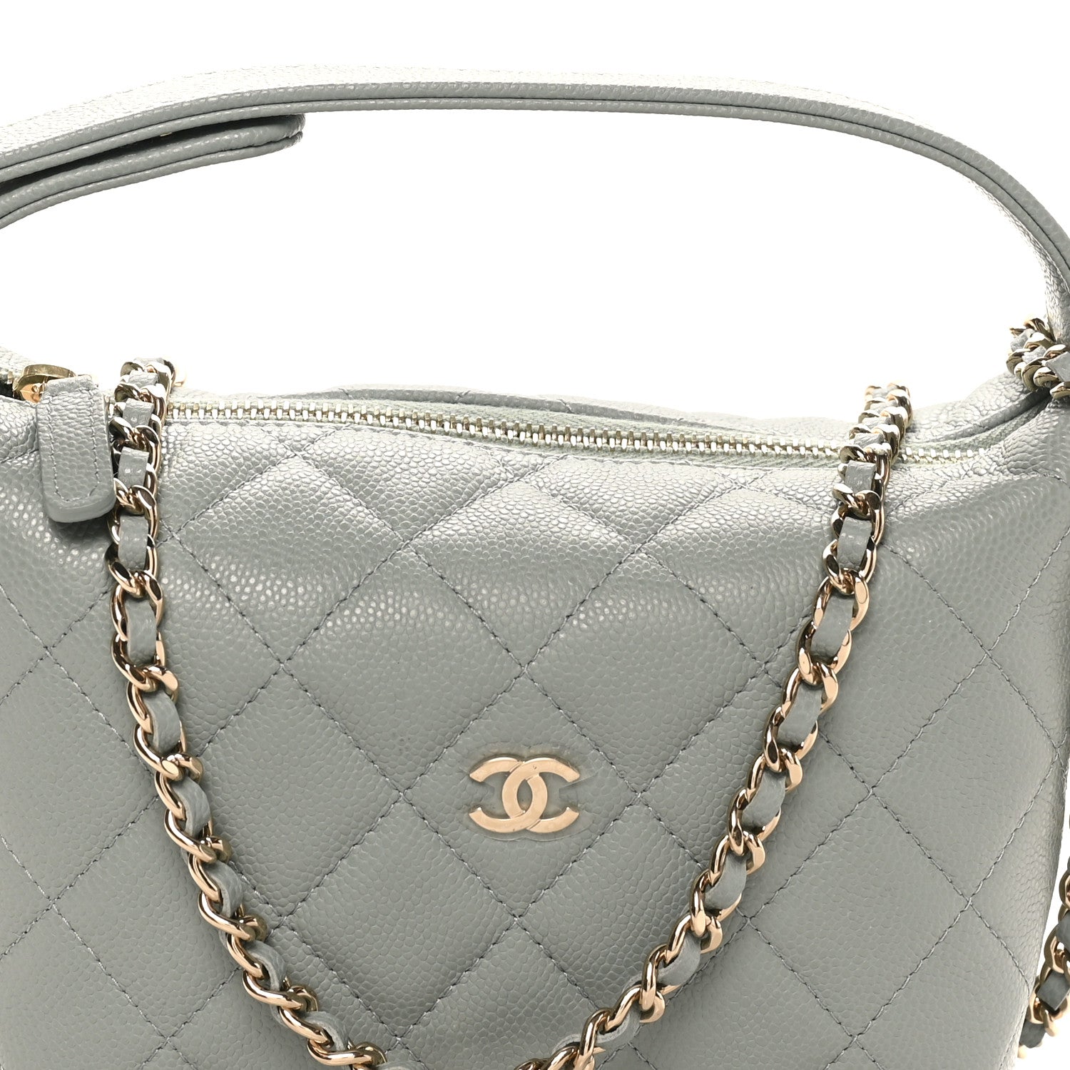 Caviar Quilted Hobo Clutch With Chain Light Green
