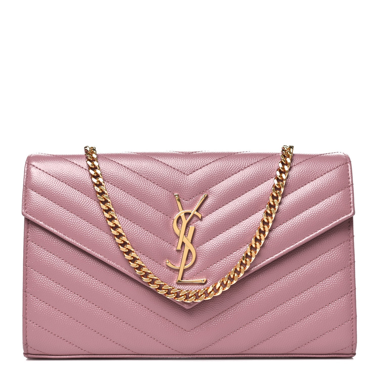 Grain De Poudre Matelasse Chevron Monogram Chain Wallet Fuxia Couture