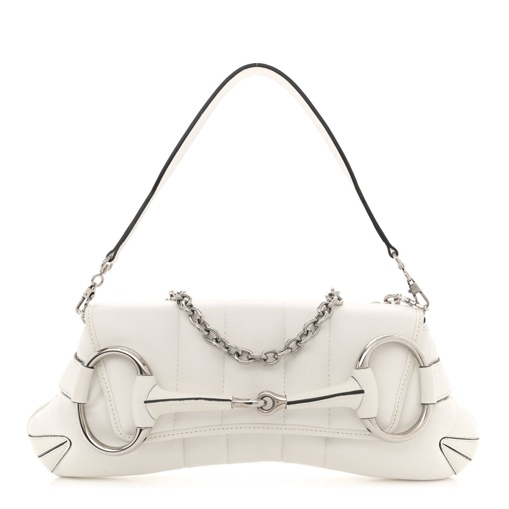 Nappa Vertical Matelasse Medium Maxi Horsebit Chain Shoulder Bag Mystic White