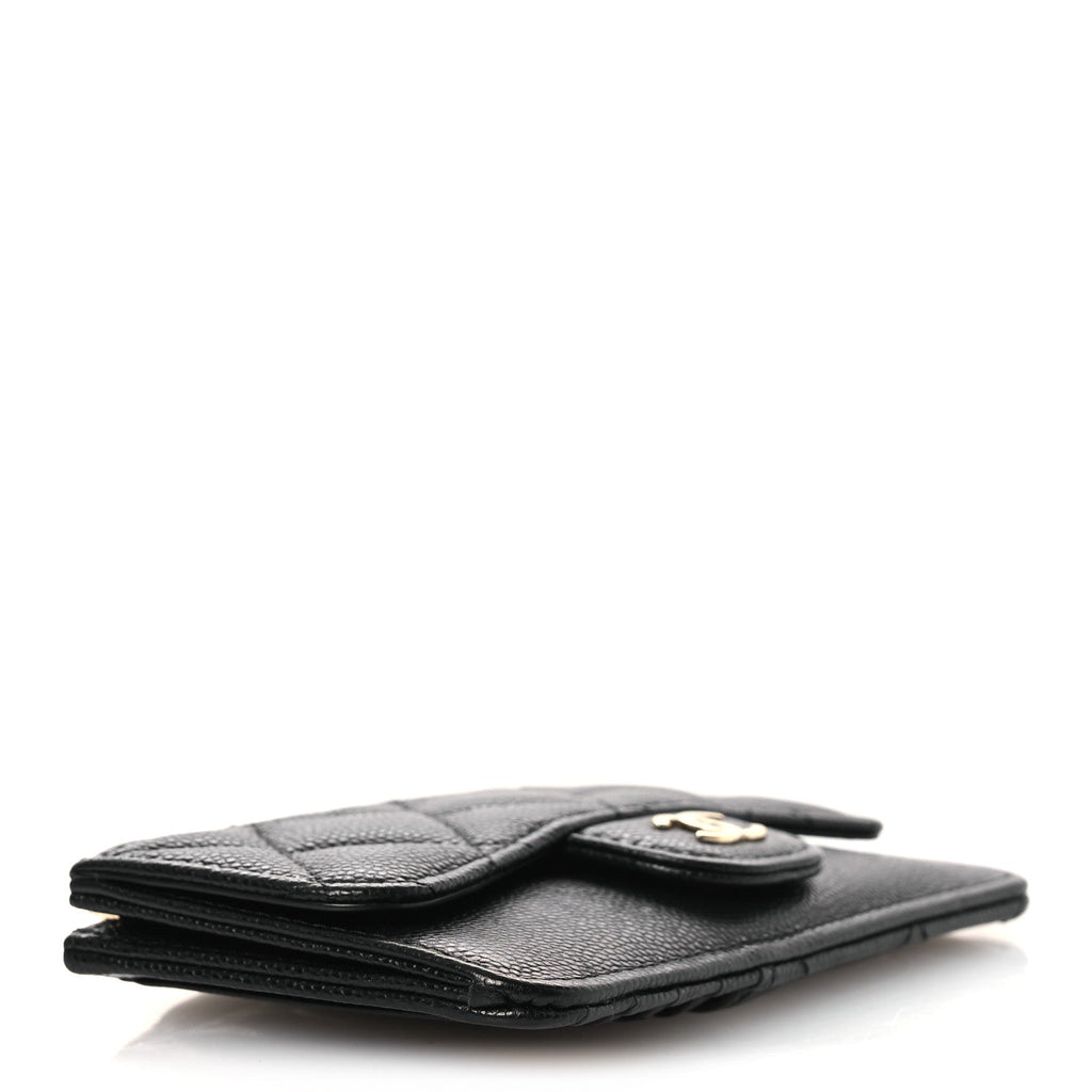 Caviar Quilted Flap Zip  Holder Black