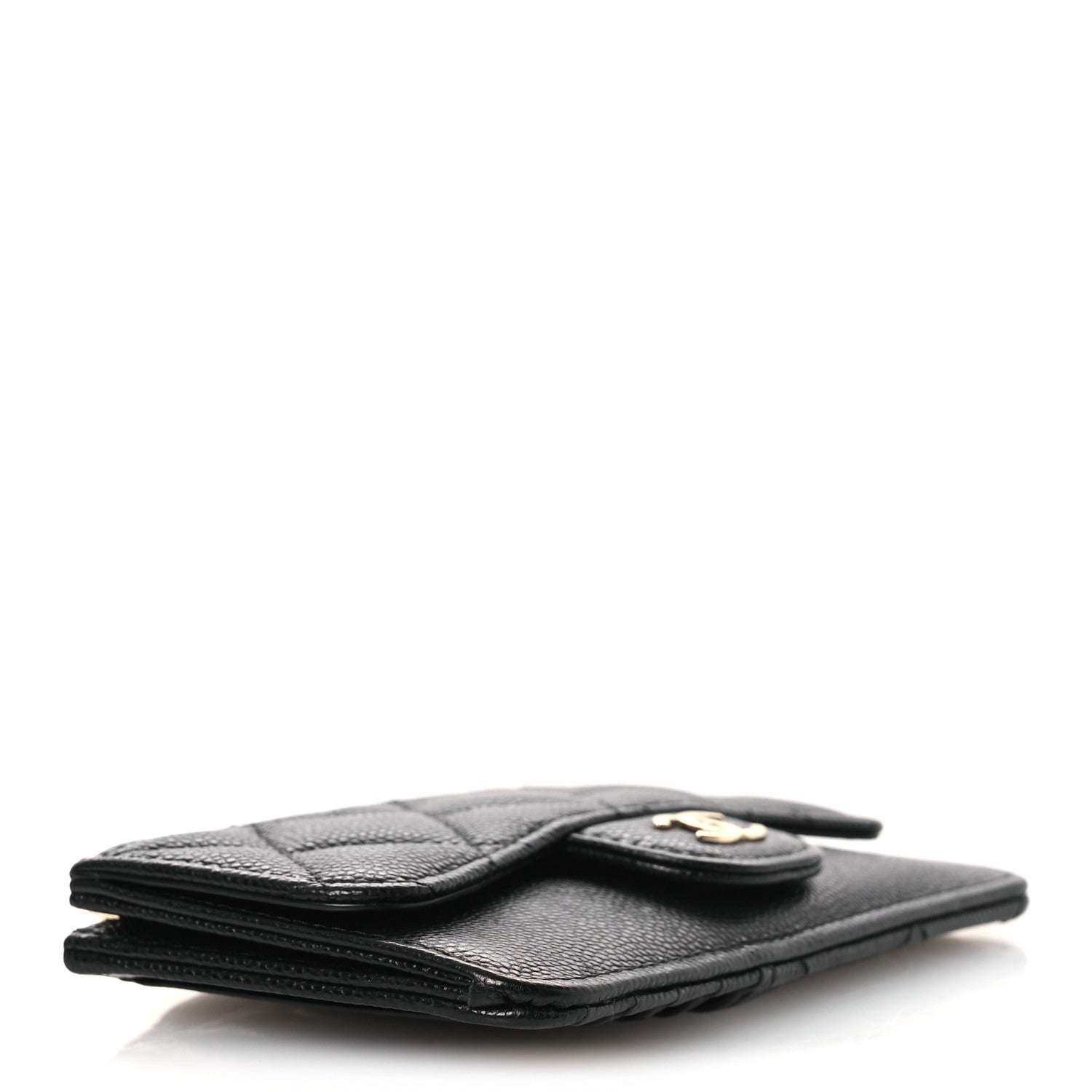 Caviar Quilted Flap Zip  Holder Black