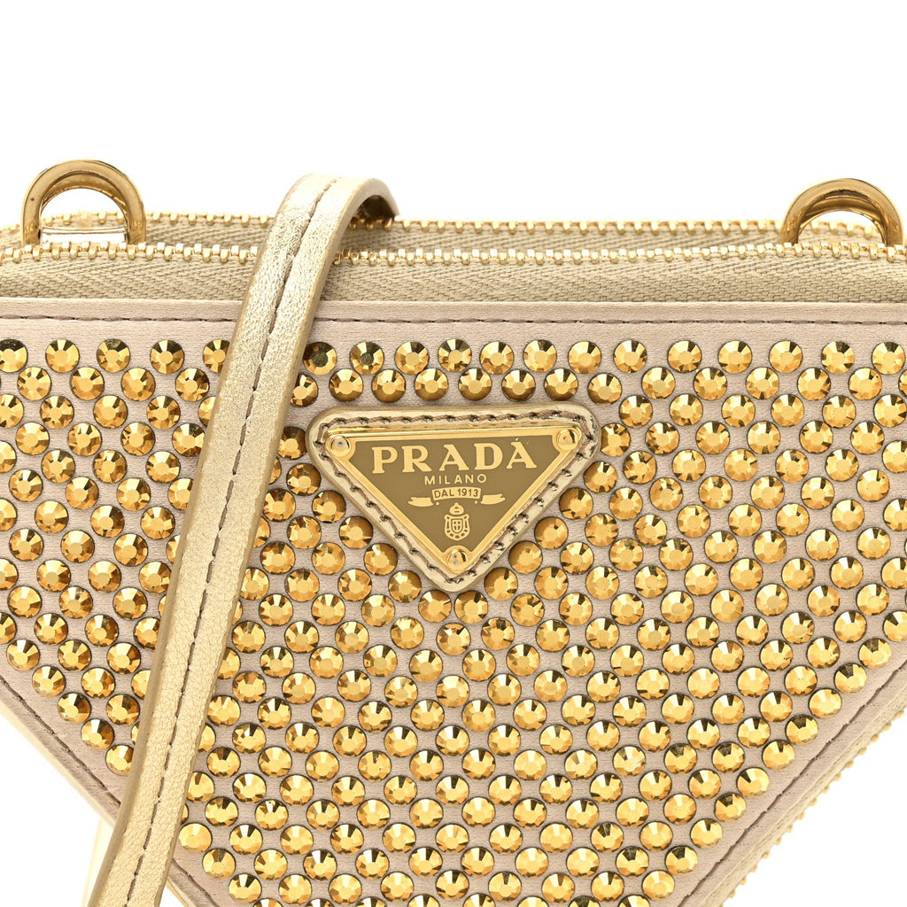 Satin Crystal Mini Triangle Crossbody Pouch Platino