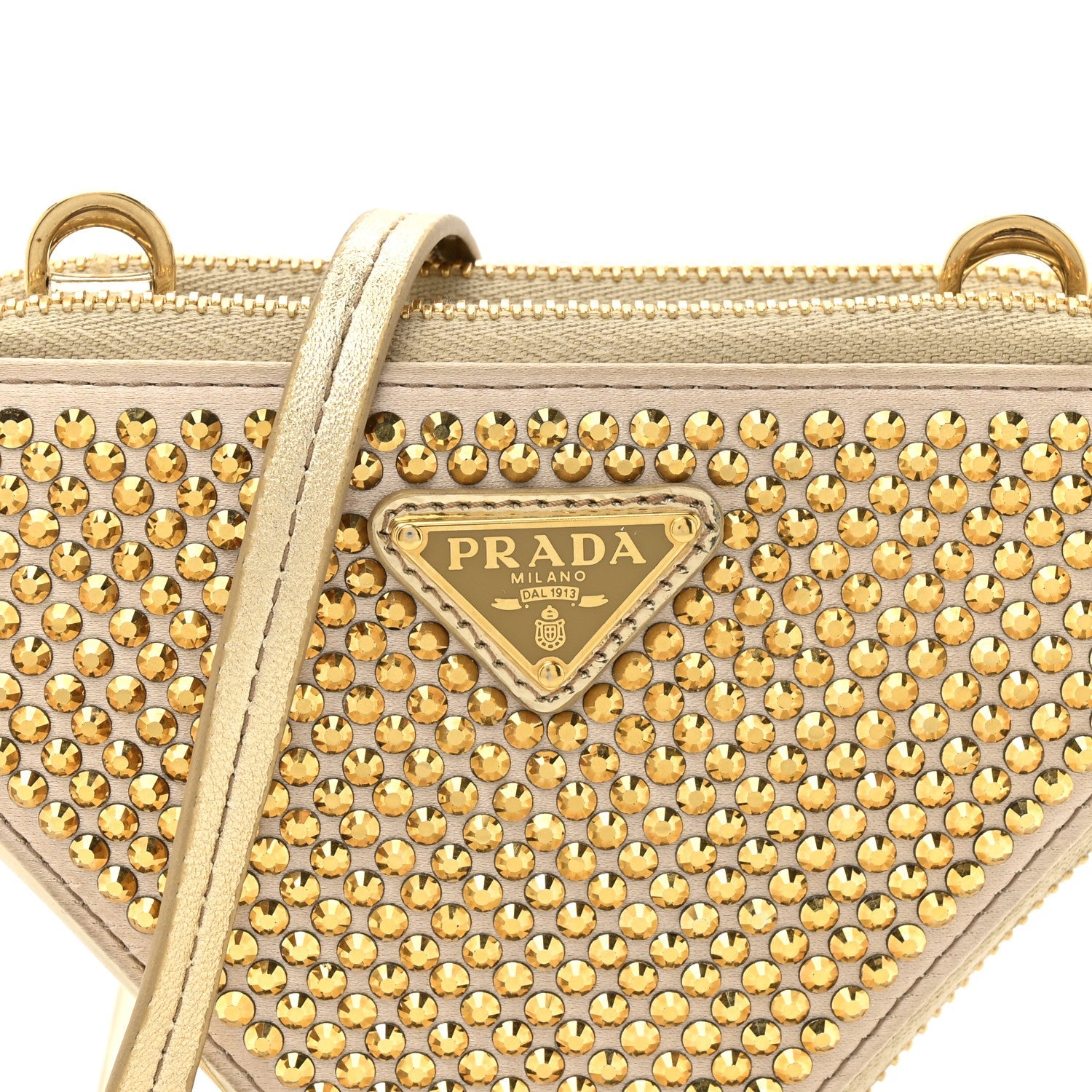 Satin Crystal Mini Triangle Crossbody Pouch Platino
