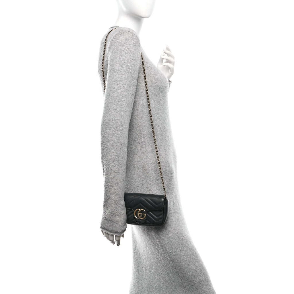 Calfskin Matelasse Super Mini GG Marmont Shoulder Bag Black
