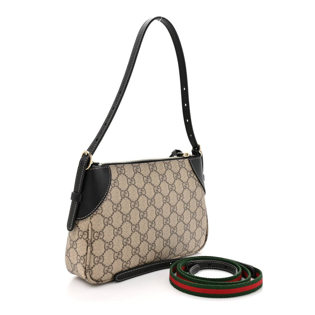 GG Supreme Monogram Textured Calfskin Small Emblem Shoulder Bag Beige Black