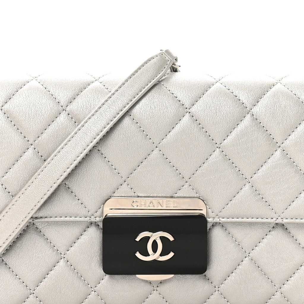 Metallic Sheepskin Quilted Small Beauty Lock Flap Silver