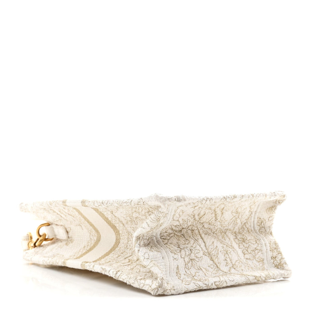 Canvas Embroidered Jardin D'Hiver Mini Book Tote Phone Bag White Gold