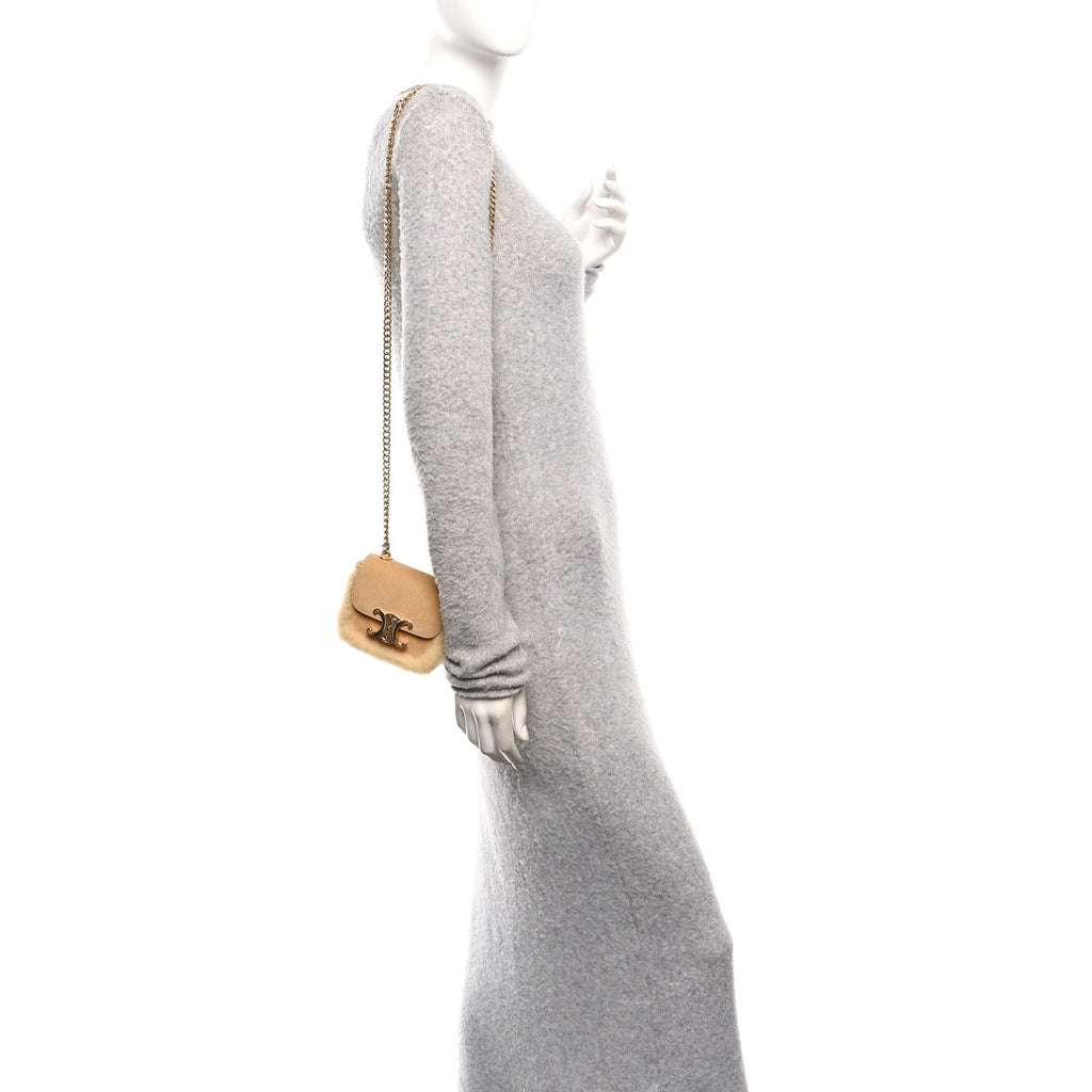 Suede Shearling Triomphe Mini Chain Claude Natural