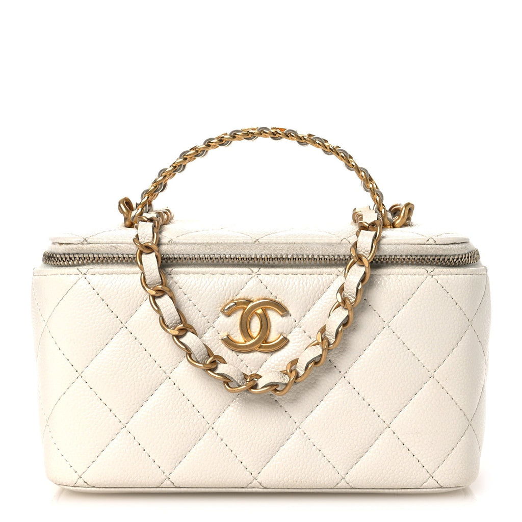 Shiny Caviar Quilted Pick Me Up Vanity Case White