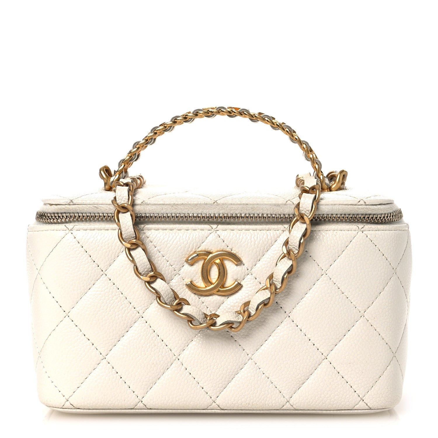 Shiny Caviar Quilted Pick Me Up Vanity Case White
