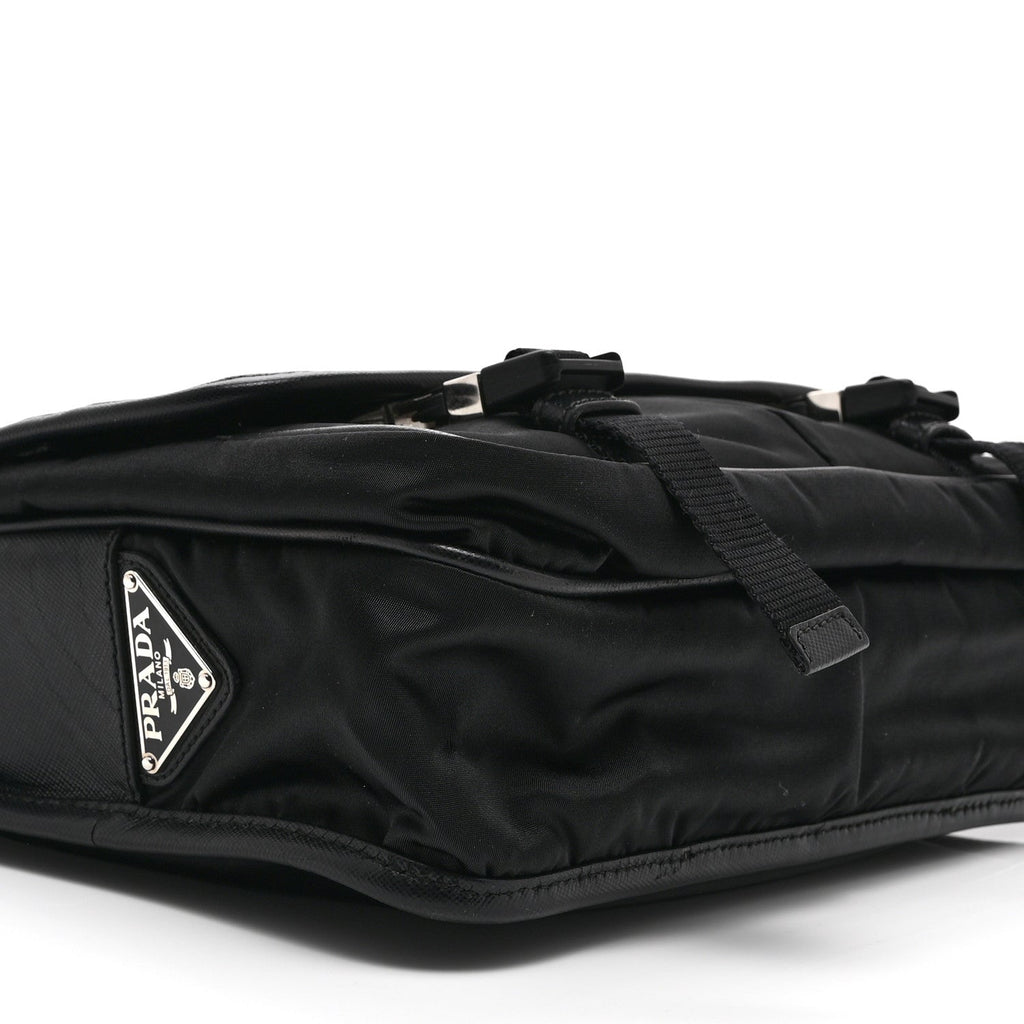 Tessuto Nylon Saffiano Logo Messenger Bag Black