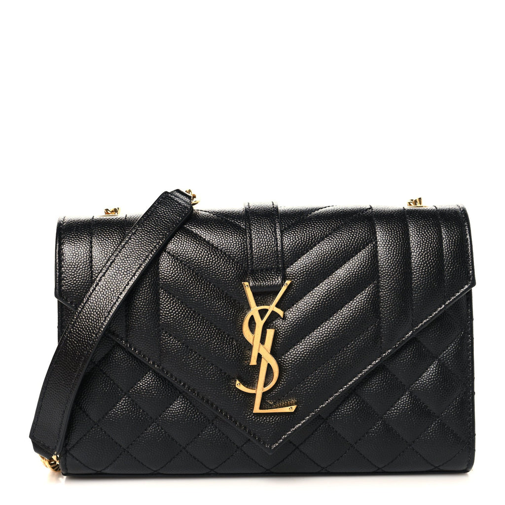 Grain De Poudre Textured Mixed Matelasse Triquilt Small Monogram Satchel Black
