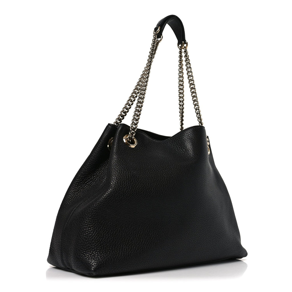 Pebbled Calfskin Medium Soho Chain Shoulder Bag Black