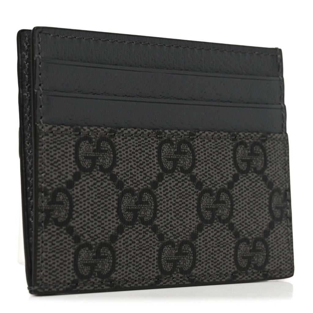 GG Supreme Monogram Textured Dollar Calfskin Ophidia  Holder Grey Black Graphite Grey