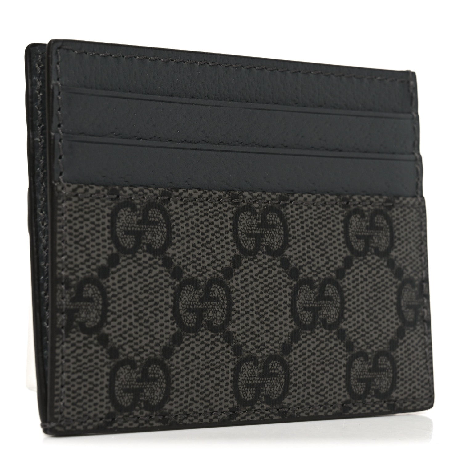 GG Supreme Monogram Textured Dollar Calfskin Ophidia  Holder Grey Black Graphite Grey